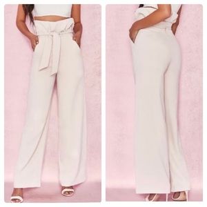 House of CB London NOTTA High Rise Belted Wide Leg Crepe Pants Trousers Pink XS